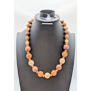 Vintage Multi-Brown Textured Wood Bead 22" Necklace